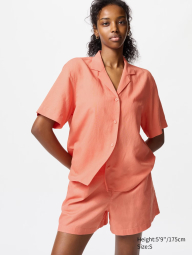 Женские шорты UNIQLO из льняной и хлопковой смеси 1159842040 (Оранжевый M)