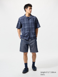 Льняные мужские шорты UNIQLO с карманами 1159845116 (Синий M)