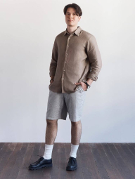 Лёгкие льняные мужские шорты UNIQLO в полоску 1159851452 (Серый 3XL)