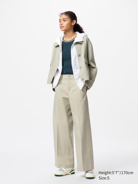 Широкие брюки UNIQLO чинос 1159838851 (Бежевый S)