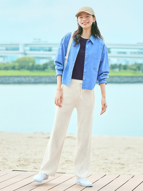 Женские трикотажные штаны UNIQLO в рубчик 1159842667 (Молочный XXL)