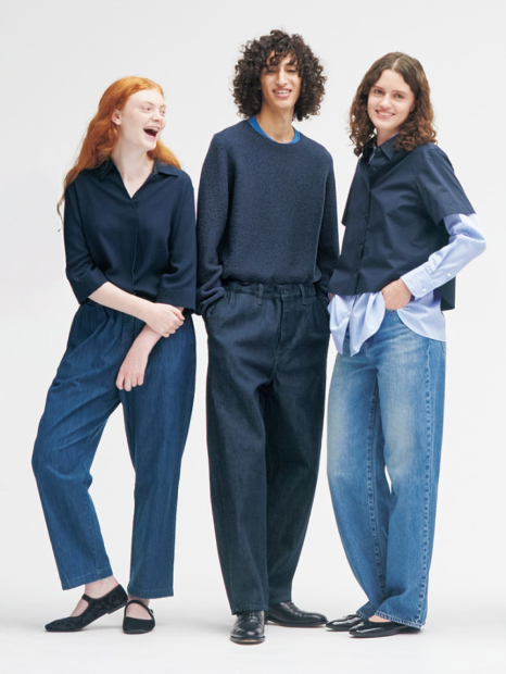 Хлопковые укороченные штаны UNIQLO 1159847234 (Синий M)