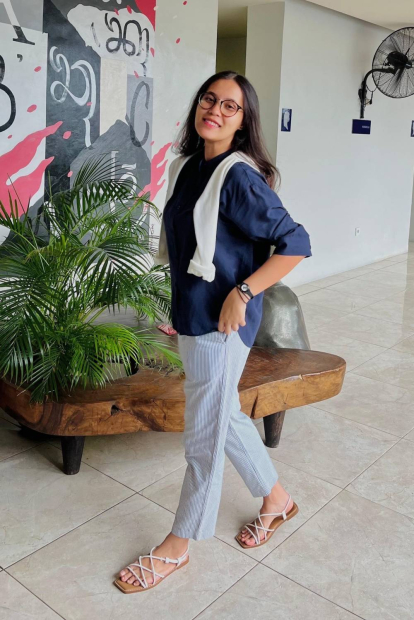 Хлопковые штаны UNIQLO в полоску 1159849973 (Синий/Белый XXL)