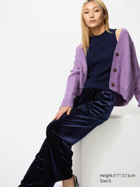 Велюровые брюки UNIQLO свободного кроя 1159851810 (Синий M)