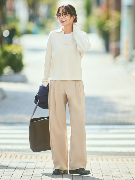 Женские эластичные брюки UNIQLO 1159851956 (Бежевый L)