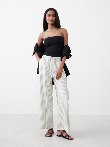 Широкие брюки из смеси льна Banana Republic в полоску 1159852544 (Белый XXL)