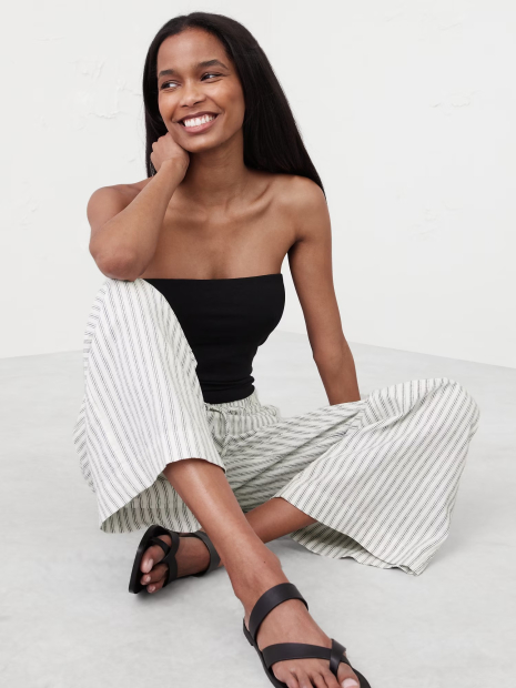 Широкие брюки из смеси льна Banana Republic в полоску 1159852544 (Белый XXL)