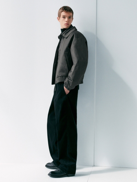 Вельветовые широкие брюки UNIQLO штаны 1159855371 (Черный L)