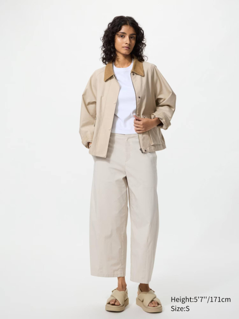 Женские укороченные штаны UNIQLO широкие 1161499346 (Молочный XL)