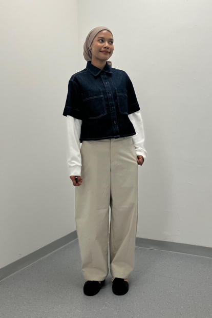 Женские укороченные штаны UNIQLO широкие 1161499346 (Молочный XL)