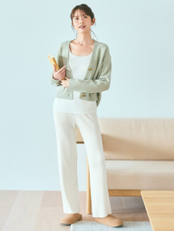 Женские трикотажные штаны UNIQLO в рубчик 1159842667 (Молочный XXL)