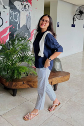 Хлопковые штаны UNIQLO в полоску 1159849973 (Синий/Белый XXL)