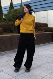 Вельветовые широкие брюки UNIQLO штаны 1159855371 (Черный L)