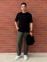 Штаны из смесовой льняной ткани UNIQLO 1159860396 (Зеленый XL)