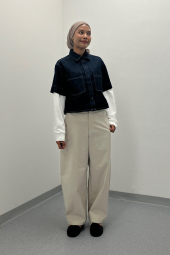 Женские укороченные штаны UNIQLO широкие 1161499346 (Молочный XL)