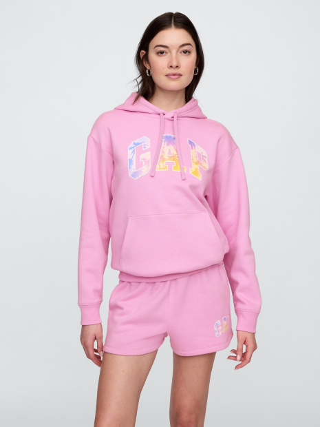 Женский спортивный комплект на флисе GAP худи и шорты 1159843261 (Розовый S)