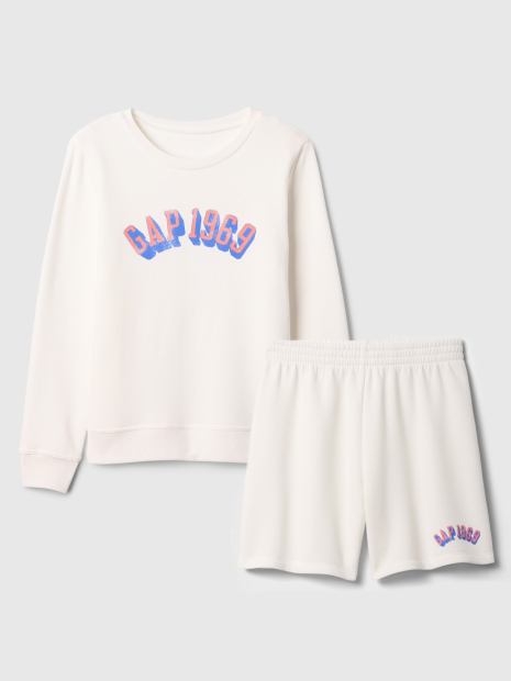 Женский спортивный комплект на флисе GAP свитшот и шорты 1159845887 (Белый XS)