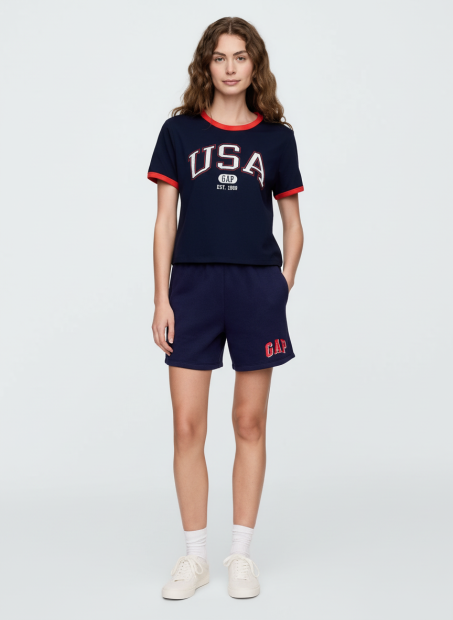 Жіночий костюм для спорту та відпочинку GAP футболка та шорти на флісі 1159859461 (Синій XS)