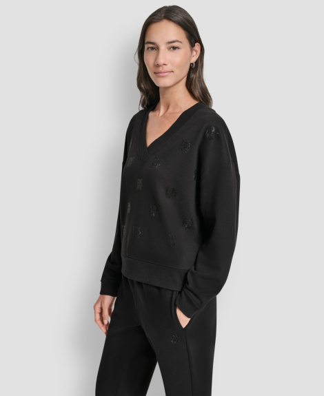 Жіночий костюм на флісі DKNY світшот та джоггери 1162748626 (Чорний L)
