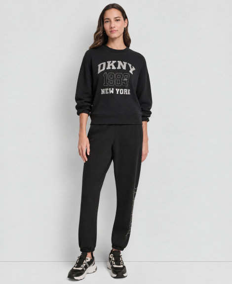 Жіночий костюм на флісі DKNY світшот та джоггери 1163192571 (Чорний S)