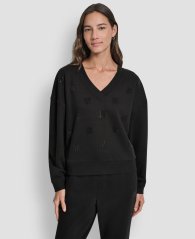 Женский костюм на флисе DKNY свитшот и джоггеры 1162748626 (Черный L)