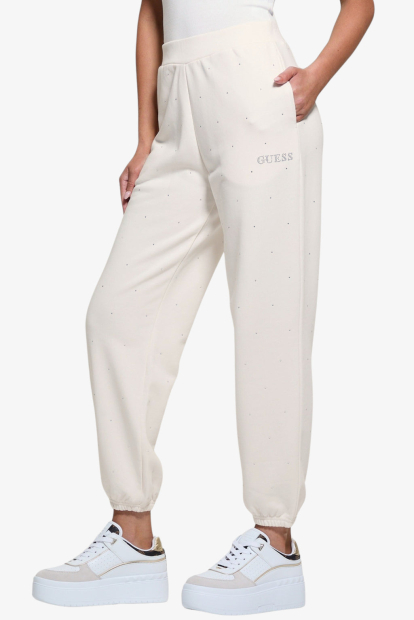 Женские джоггеры Guess спортивные штаны со стразами 1159853959 (Молочный XL)
