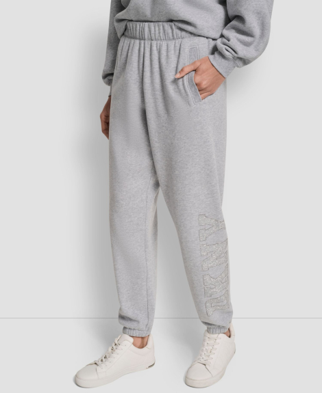 Джоггеры на флисе DKNY со стразами 1162682704 (Серый S)