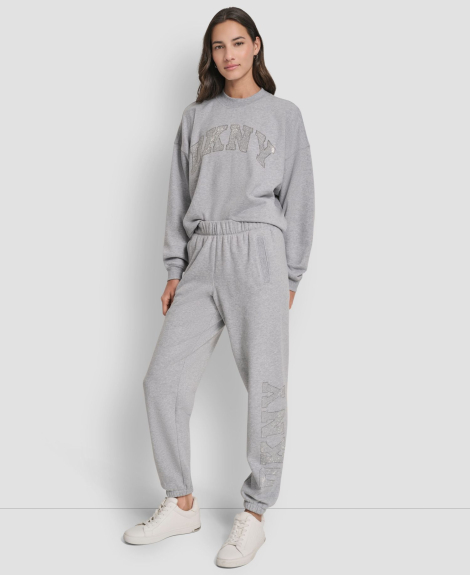 Джоггеры на флисе DKNY со стразами 1162682704 (Серый S)
