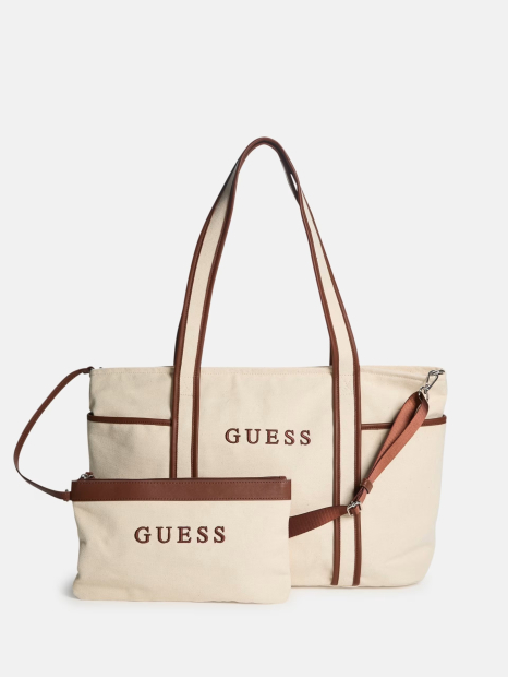 Текстильна сумка-тоут Guess з косметичкою 1159841517 (Молочний One size)