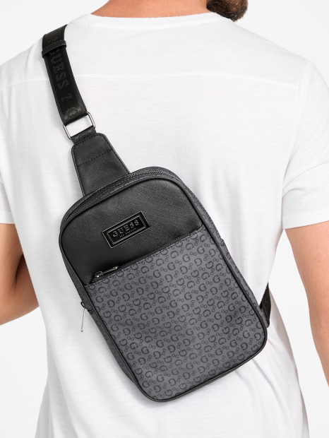 Сумка слинг Guess с принтом 1159846955 Черный/Серый
