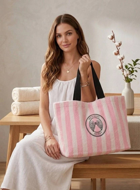 Сумка-шоппер Angel Essentials Terry Victoria's Secret из махровой ткани 1159862235 Белый/Розовый