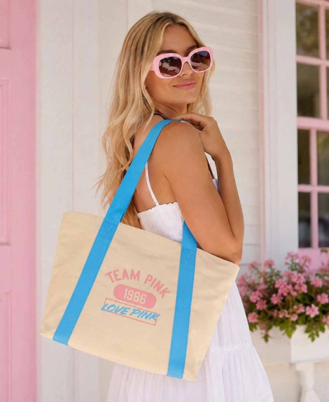 Сумка-шоппер Victoria's Secret Pink на блискавці 1161189163 Молочний/Блакитний