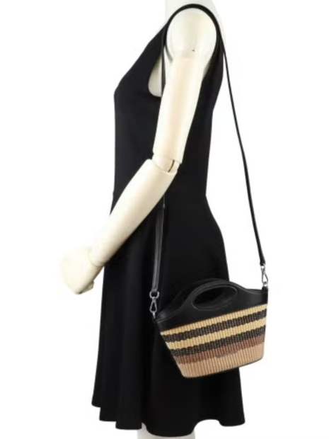 Женская сумка кроссбоди Tatum Small Striped Woven Michael Kors с соломенным переплетением 1162997155 Черный