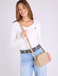 Жіноча сумка кроссбоді US Polo Assn з екозамші 1159850004 Бежевий