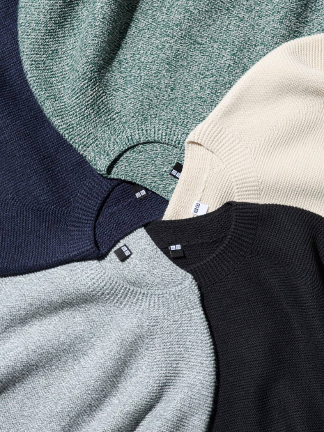 Стильный 3D-вязаный свитер UNIQLO с круглым вырезом 1159811817 (Черный, XXL)