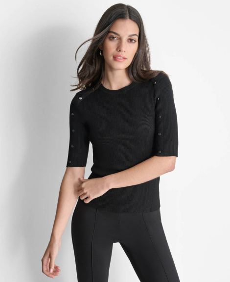 Женский вязаный свитер DKNY с короткими рукавами 1159838934 (Черный XL)