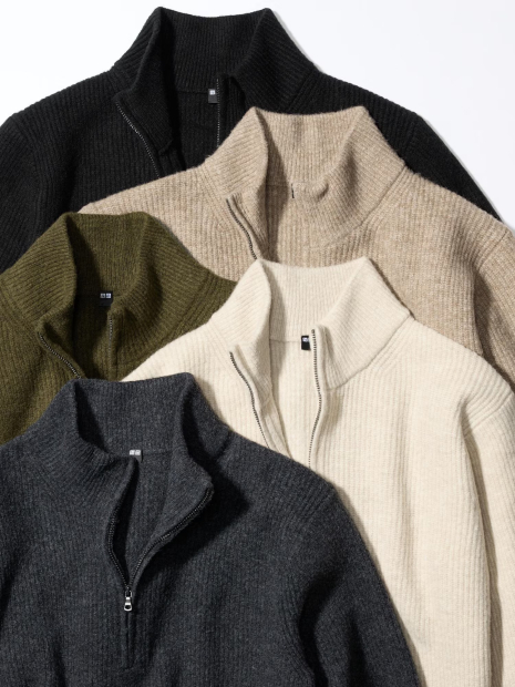 Вязаный свитер с полумолнией UNIQLO из пряжи Soufflé 1159842811 (Бежевый 3XL)