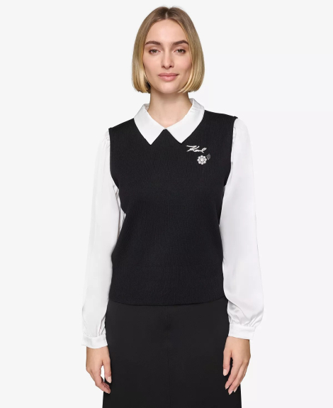 Женский свитер-блузка Karl Lagerfeld с украшениями 1159842822 (Черный/Белый M)