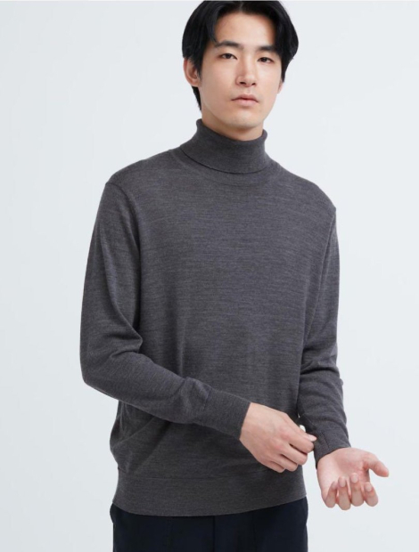 Вязаный свитер UNIQLO из мериносовой шерсти 1159844138 (Серый S)