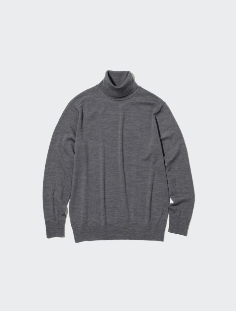 Вязаный свитер UNIQLO из мериносовой шерсти 1159844138 (Серый S)