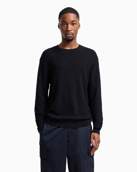 Чоловічий жакардовий светр Armani Exchange з логотипом 1159851809 (Синій XL)