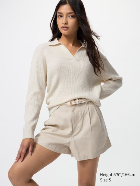 Еластичний светр UNIQLO з V-подібним вирізом 1159852412 (Бежевий L)