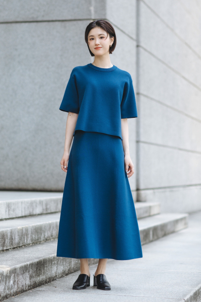 Вязаный свитер UNIQLO с коротким рукавом 1159853698 (Синий L)