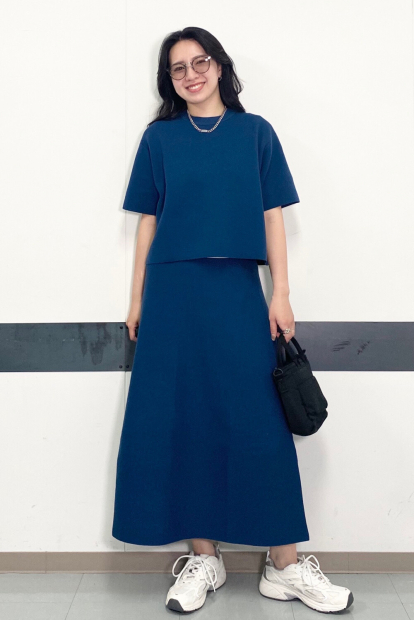 Вязаный свитер UNIQLO с коротким рукавом 1159853698 (Синий L)