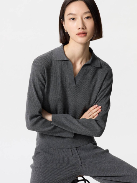 Эластичный свитер UNIQLO с V-образным вырезом 1159854078 (Серый S)