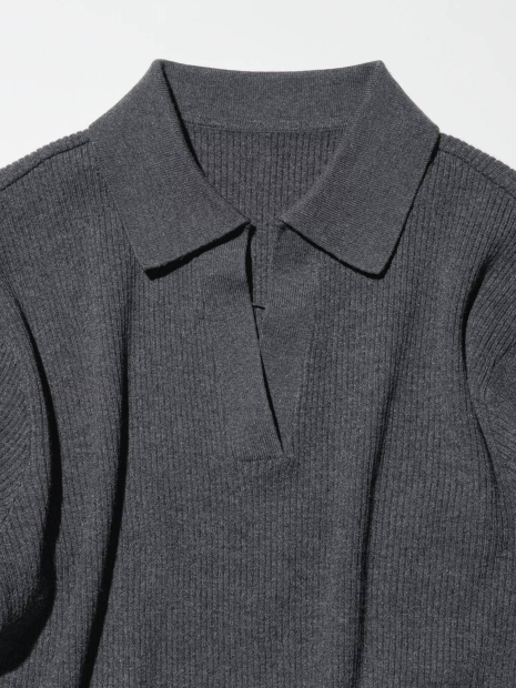 Эластичный свитер UNIQLO с V-образным вырезом 1159854078 (Серый S)