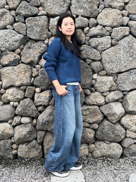 Пушистый свитер UNIQLO с V-образным вырезом 1159854800 (Синий S)