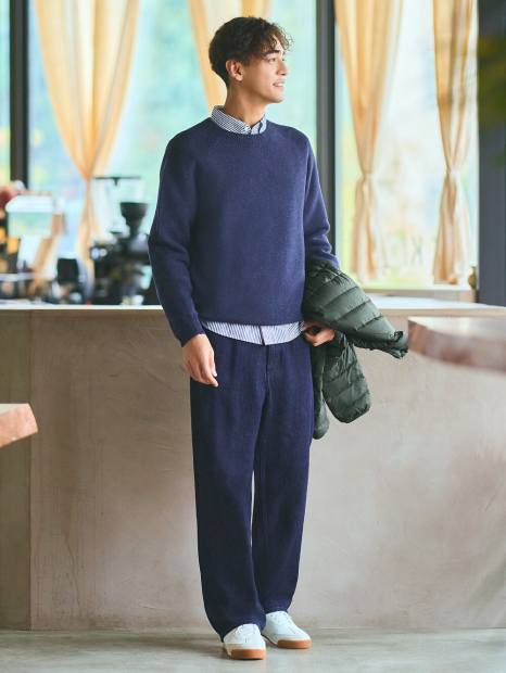 Текстурный 3D-вязаный свитер UNIQLO с круглым вырезом 1159855104 (Синий 3XL)