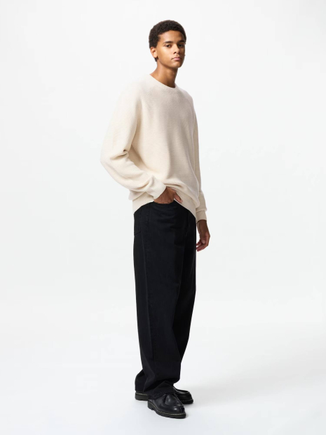 Текстурний 3D-в'язаний светр UNIQLO з круглим вирізом 1159855106 (Молочний XXL)