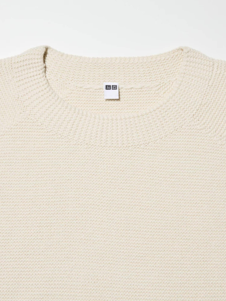 Текстурний 3D-в'язаний светр UNIQLO з круглим вирізом 1159855106 (Молочний XXL)